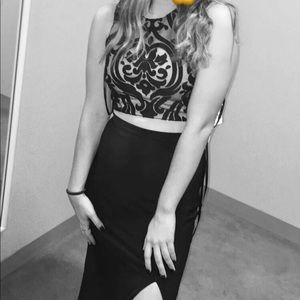 black and nude 2 piece prom dress